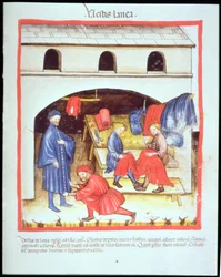 Nova 2644 fol.105r Die Schneiderei: Wollkleidung, aus Tacuinum Sanitatis